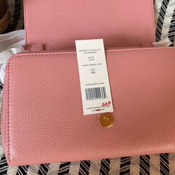 Tory Burch bombe flat wallet crossbody cameo pink - Picture 8 of 8